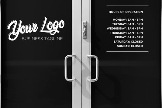 Hours of Operation + Logo Vinyl Lettering for Business Storefront