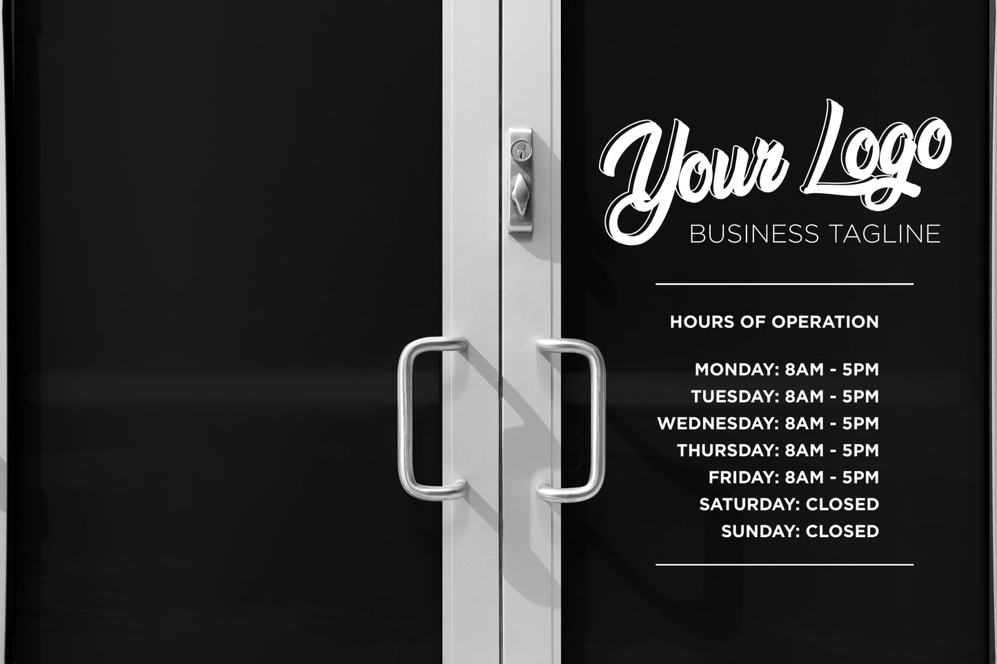 Hours of Operation + Logo Vinyl Lettering for Business Storefront