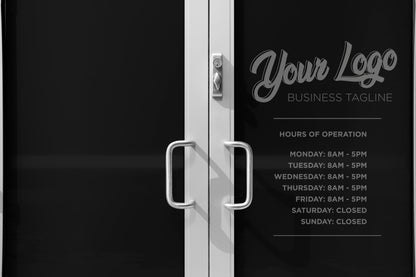 Hours of Operation + Logo Vinyl Lettering for Business Storefront